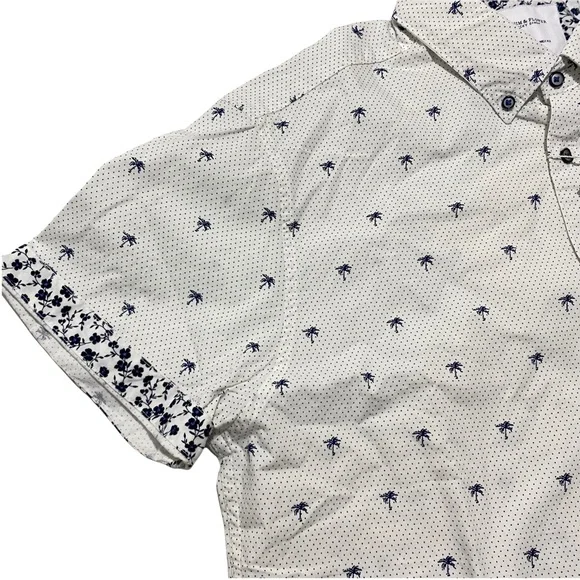 Denim & Flower Ricky Singh White Blue Palm Trees Button Down Szs Med, Lg - Picture 3 of 11